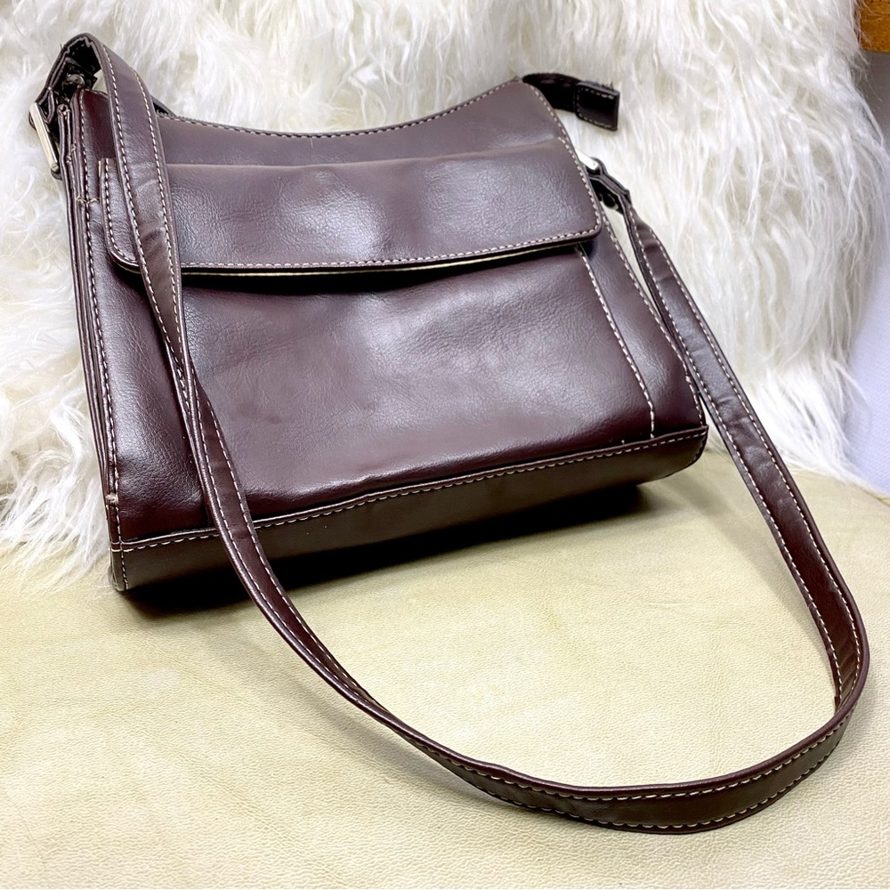 Vintage First Issue Liz Claiborne Vegan Brown Leather Compact Shoulder HandBag - Picture 5 of 16